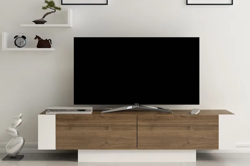 Hejde Gulvstående TV-benk 150 cm med Oppbevaring i Mørkt Tre - Valnøttbrun - Møbler - Mediamøbel & tv møbel - TV-benk & mediabenk