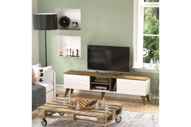 Hejde TV-Benk 180 cm - Hvit/Brun - Møbler - Mediamøbel & tv møbel - TV-benk & mediabenk