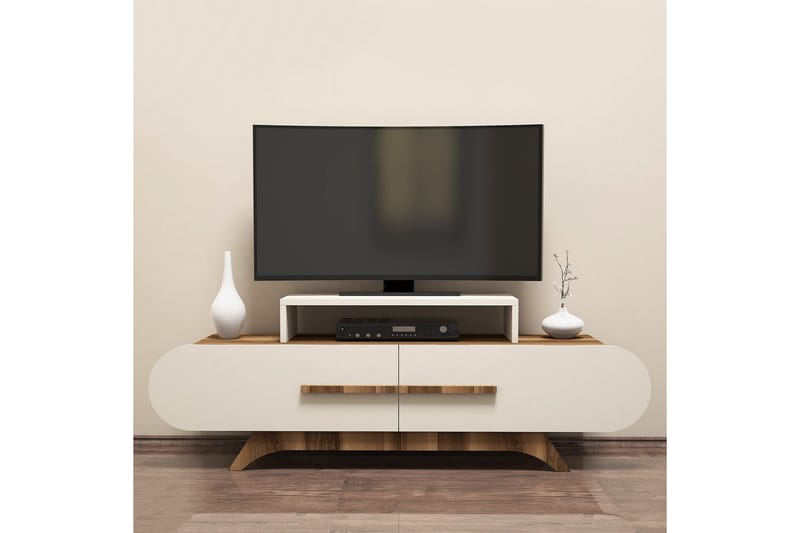Hovdane Gulvstående TV-benk 145 cm med Oppbevaring i Mørkt Tre - Hvit - Møbler - Mediamøbel & tv møbel - TV-benk & mediabenk