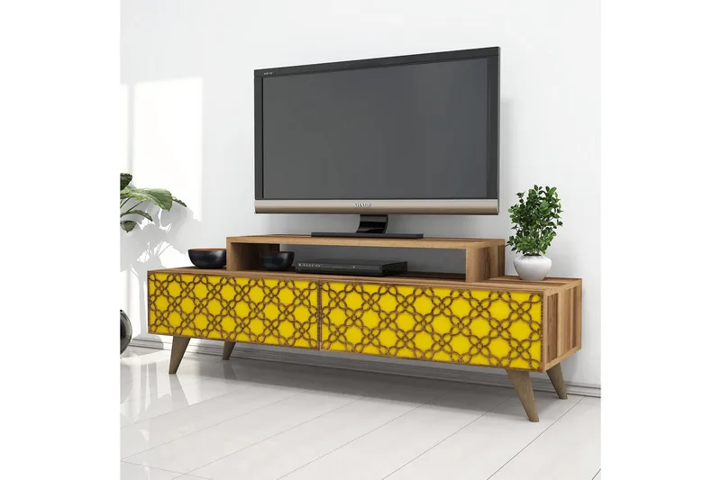 Hovdane TV-Benk 140 cm - Brun/Gul - Møbler - Mediamøbel & tv møbel - TV-benk & mediabenk