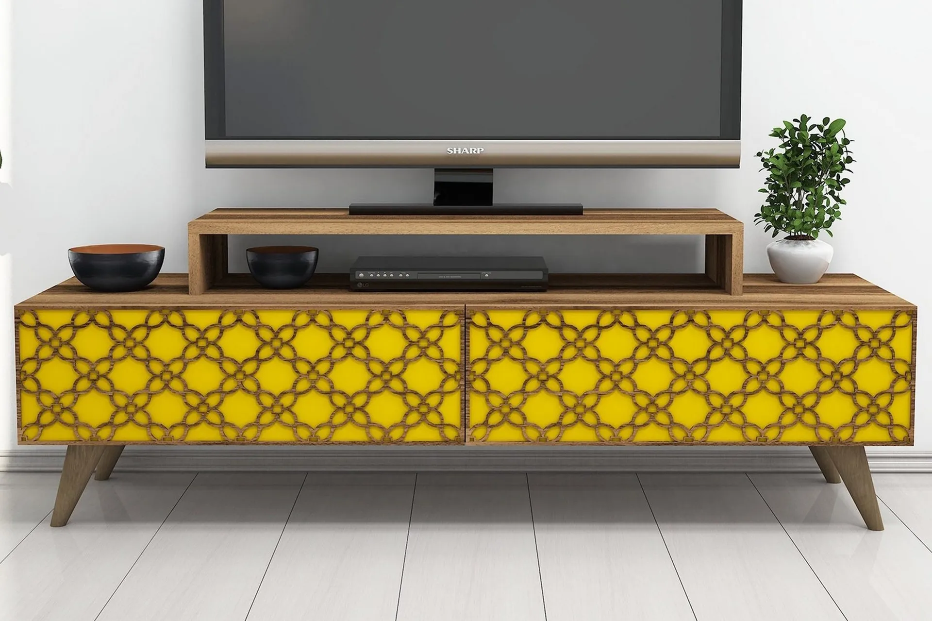 Hovdane TV-Benk 140 cm - Brun/Gul