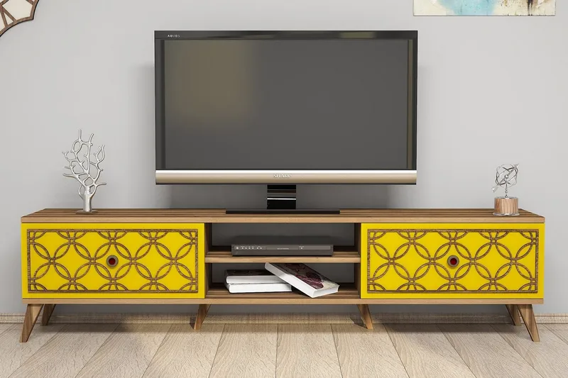 Hovdane TV-Benk 180 cm, Brun/Gul