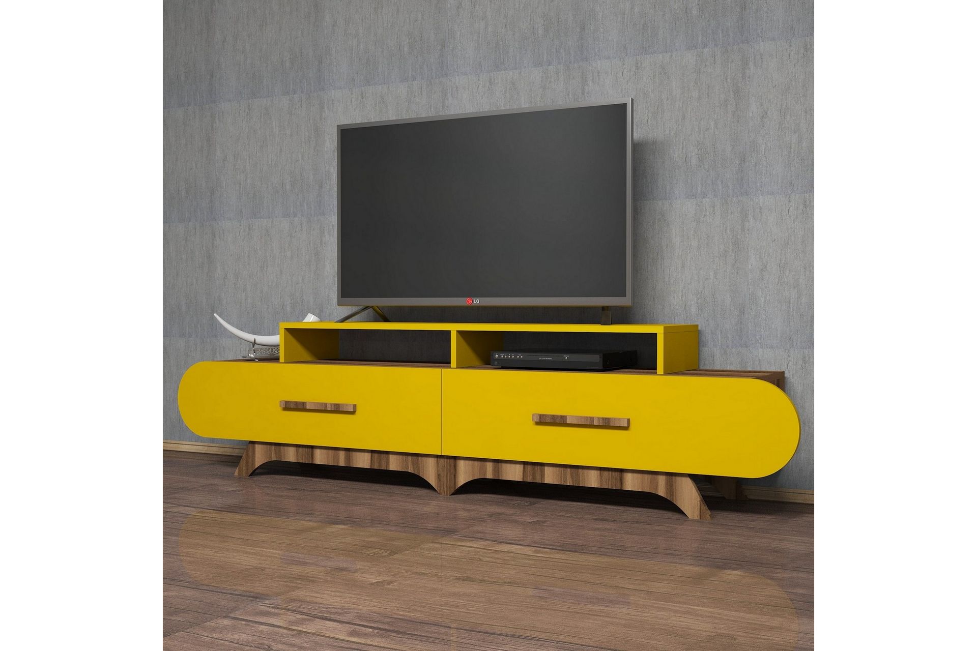 Hovdane TV-Benk 205 cm - Brun/Gul - Møbler - Mediamøbel & tv møbel - TV-benk & mediabenk