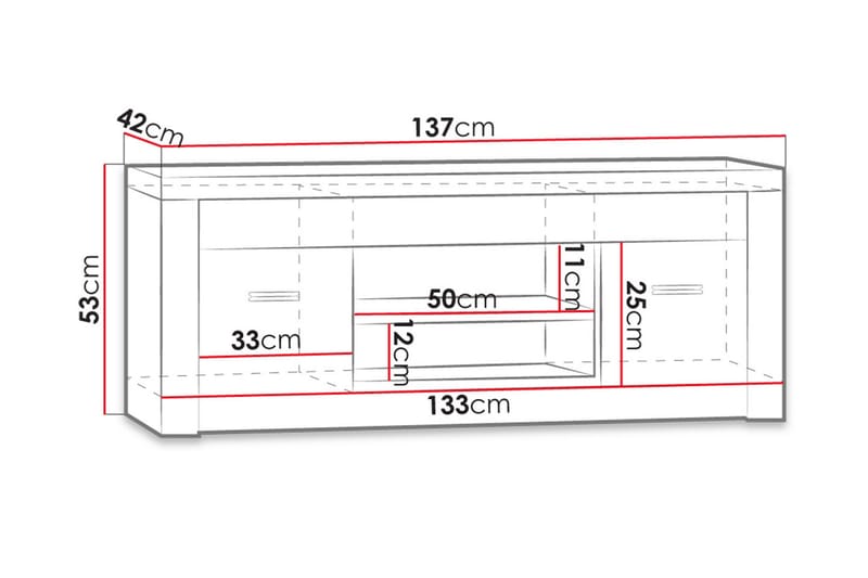 Indianapolis TV-benk 137x42x53 cm - Hvit LED-belysning - TV-benk & mediabenk