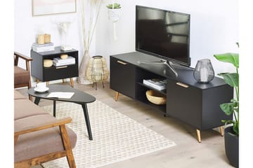 Indio Gulvstående TV-benk 166 cm med Oppbevaring i Tre med Metallben - Svart - Møbler - Mediamøbel & tv møbel - TV-benk & mediabenk