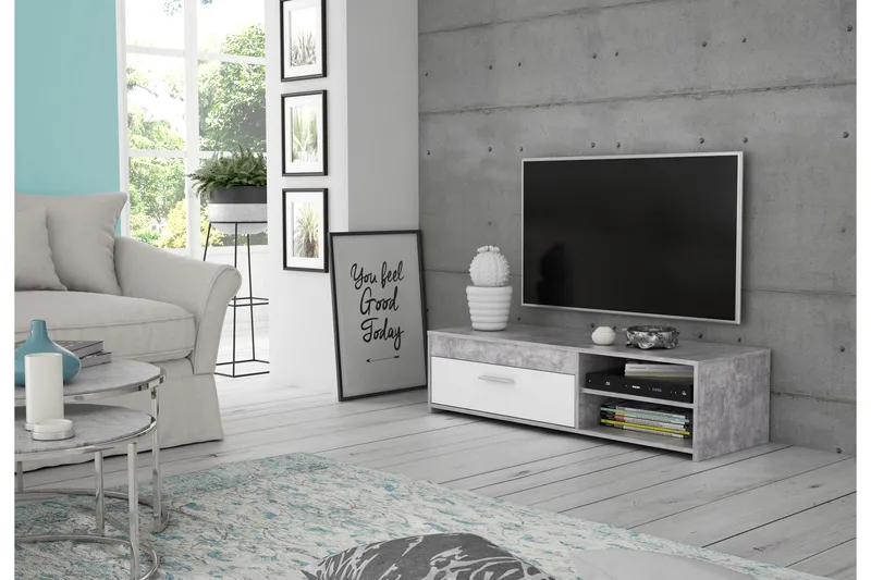 Iztaza TV-benk 120 cm - Betonggrå/Hvit - Møbler - Mediamøbel & tv møbel - TV-benk & mediabenk