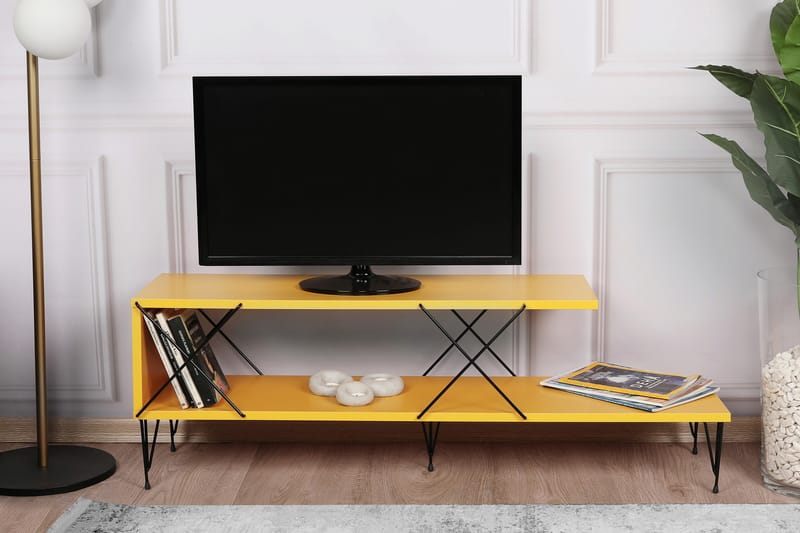 Jaennis Tv-benk 120 cm - Gul - Møbler - Mediamøbel & tv møbel - TV-benk & mediabenk
