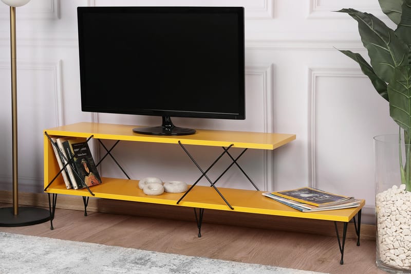 Jaennis Tv-benk 120 cm - Gul - Møbler - Mediamøbel & tv møbel - TV-benk & mediabenk