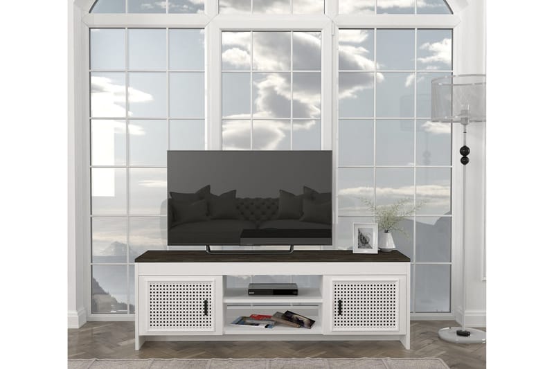 Jessila TV-benk 150 cm - Hvit / Mørkebrun - TV-benk & mediabenk