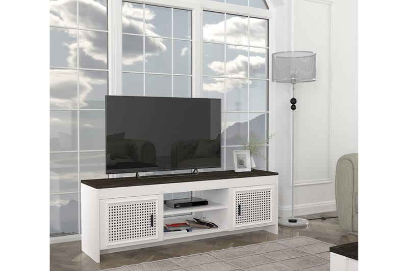 Jessila TV-benk 150 cm - Hvit / Mørkebrun - TV-benk & mediabenk
