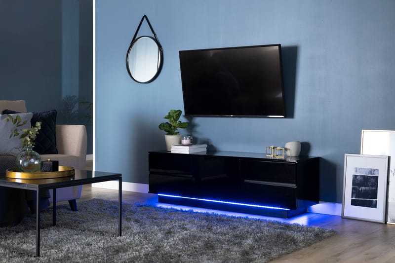 Jugansbo Tv-Bänk 158 cm LED-Belysning - Svart - TV-benk & mediabenk