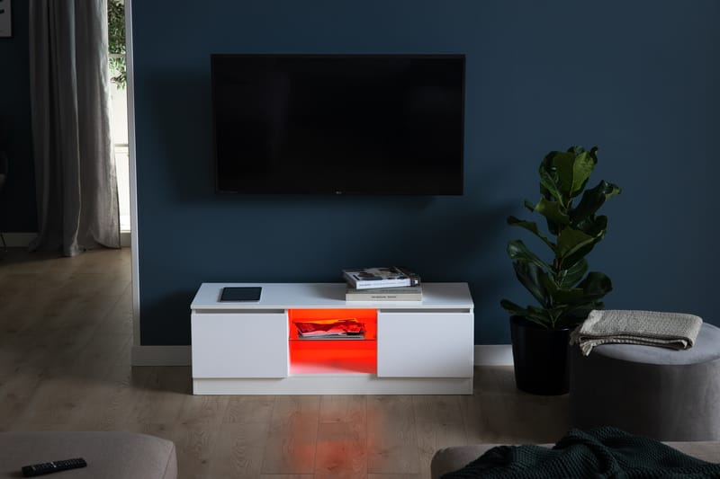 Jugansbo TV-Benk 120 cm med LED-Belysning - Hvit - Møbler - Mediamøbel & tv møbel - TV-benk & mediabenk