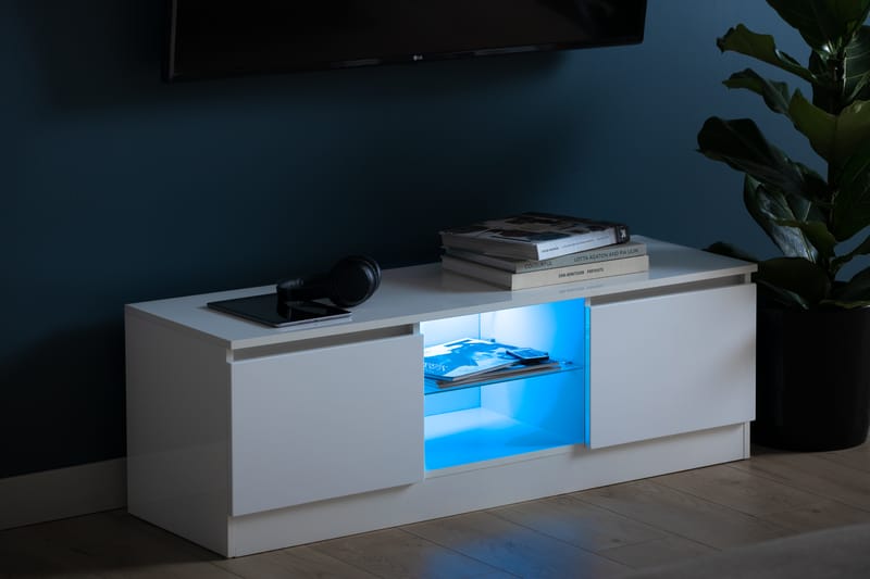 Jugansbo TV-Benk 120 cm med LED-Belysning - Hvit - Møbler - Mediamøbel & tv møbel - TV-benk & mediabenk