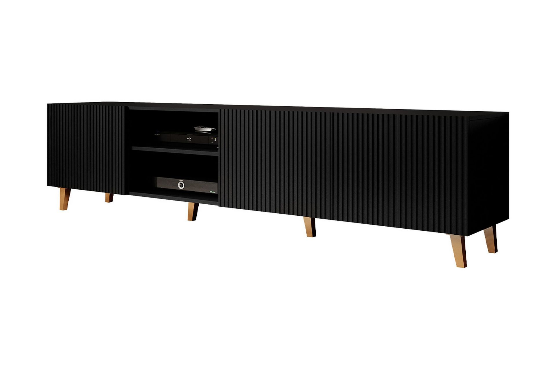 Juniskär TV-benk med Oppbevaring + Hyller 40x52x200 cm - Svart / Brun / Ribbet