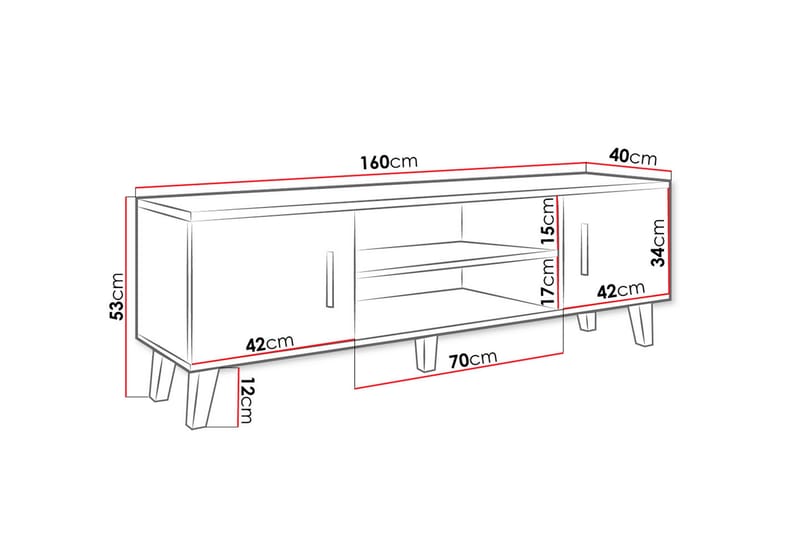 Kardos TV-benk 160 cm - Hvit/Eik - Møbler - Mediamøbel & tv møbel - TV-benk & mediabenk