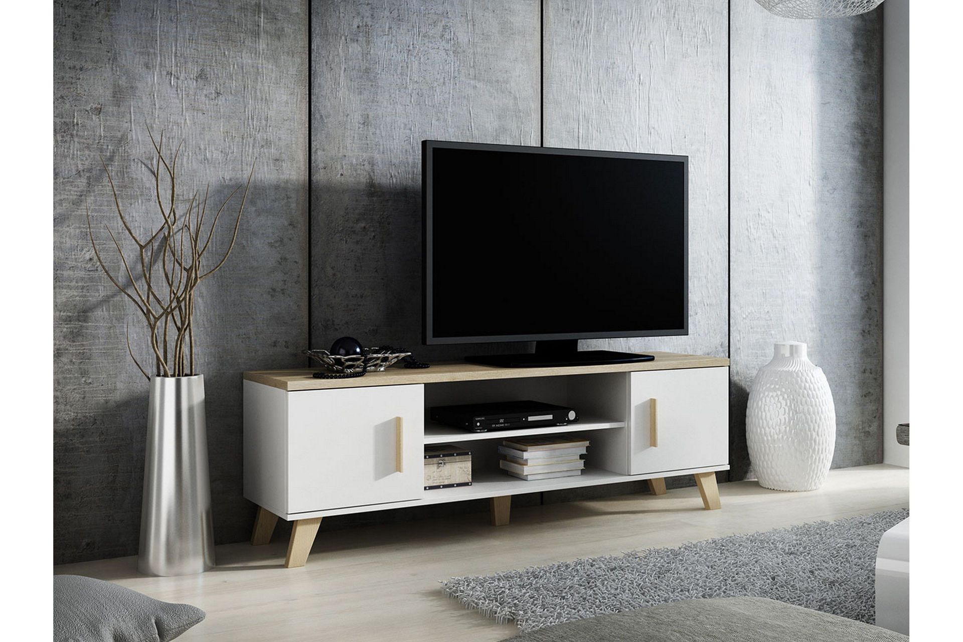 Kardos TV-benk 160 cm - Hvit/Eik
