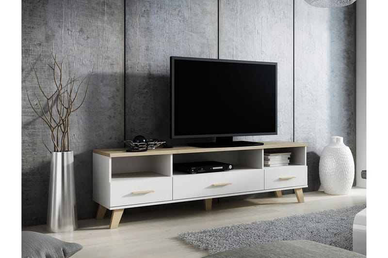 Kardos TV-benk 180 cm - Hvit/Eik - Møbler - Mediamøbel & tv møbel - TV-benk & mediabenk