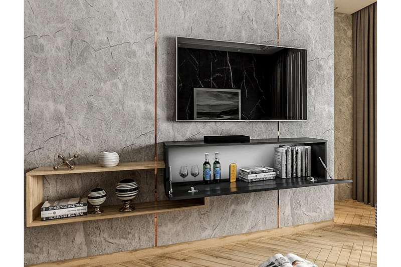 Karmas TV-benk 210 cm - Tre/Natur/Svart - Møbler - Mediamøbel & tv møbel - TV-benk & mediabenk