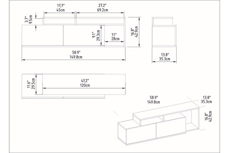 Lameyze TV-benk 150 cm - Mørkebrun/Svart - TV-benk & mediabenk