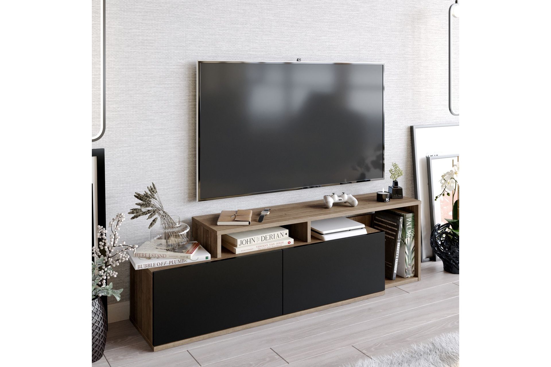 Lameyze TV-benk 150 cm - Mørkebrun/Svart