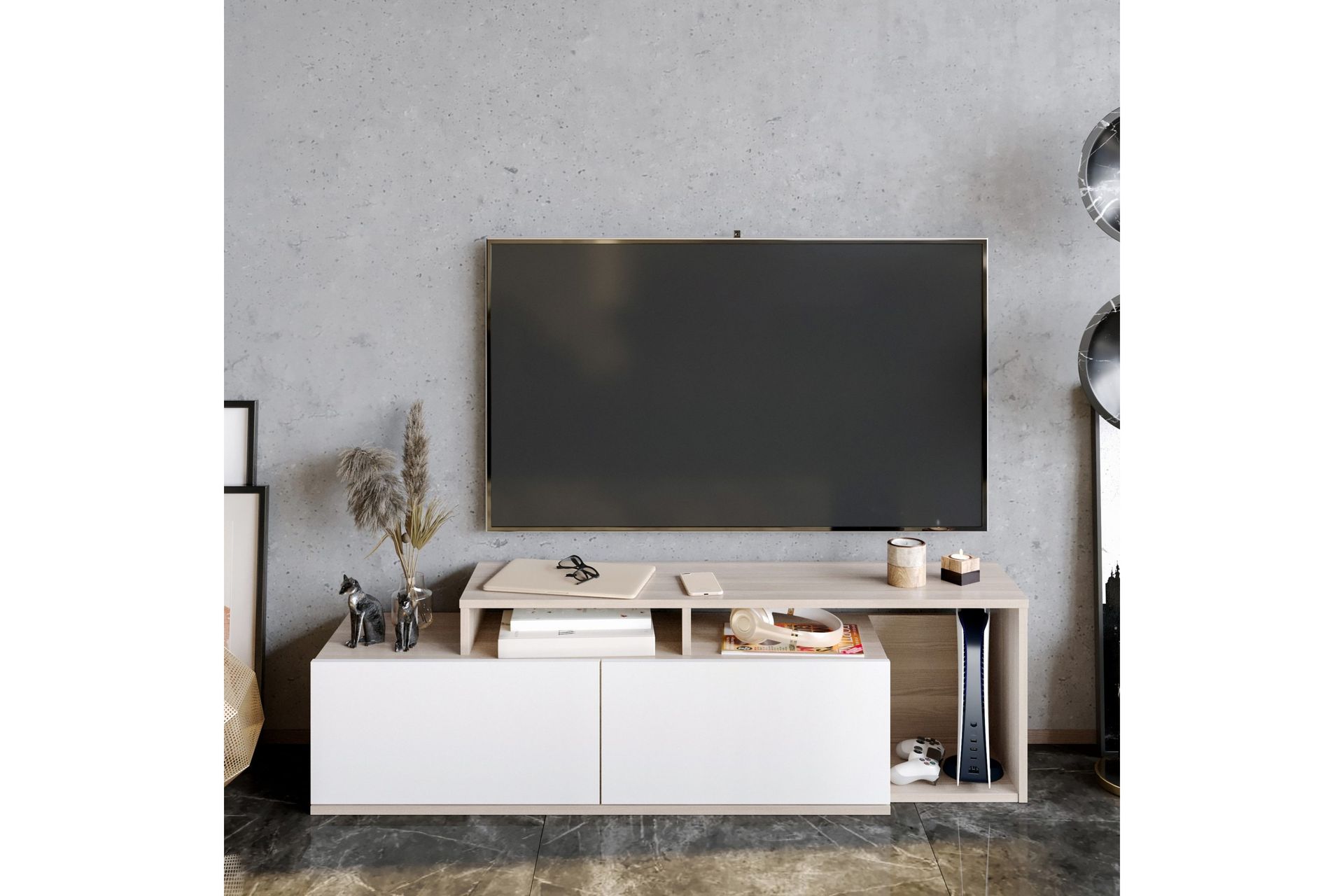 Lameyze Tv-benk 150 cm - Natur/Hvit
