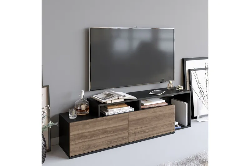 Lameyze Tv-benk 150 cm, Svart/Mørkebrun