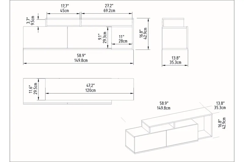 Lameyze Tv-benk 150 cm - Svart/Mørkebrun - Møbler - Mediamøbel & tv møbel - TV-benk & mediabenk