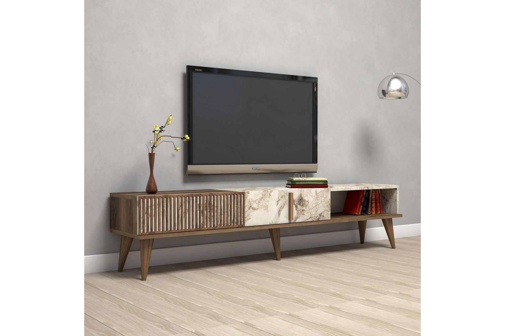 Lissione Tv-benk 180 cm - Mørkebrun/Hvit - Møbler - Mediamøbel & tv møbel - TV-benk & mediabenk