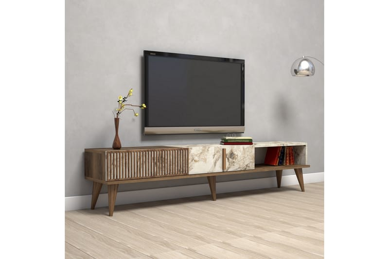 Lissione Tv-benk 180 cm - Mørkebrun/Hvit - Møbler - Mediamøbel & tv møbel - TV-benk & mediabenk