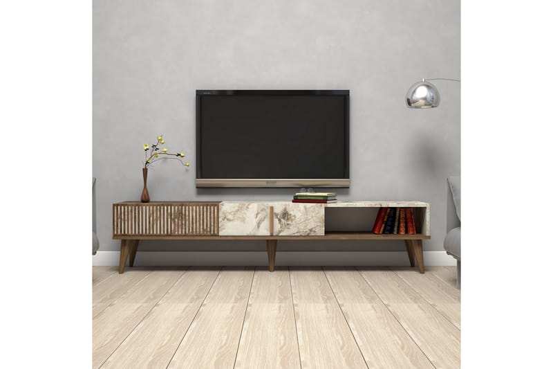 Lissione Tv-benk 180 cm - Mørkebrun/Hvit - Møbler - Mediamøbel & tv møbel - TV-benk & mediabenk