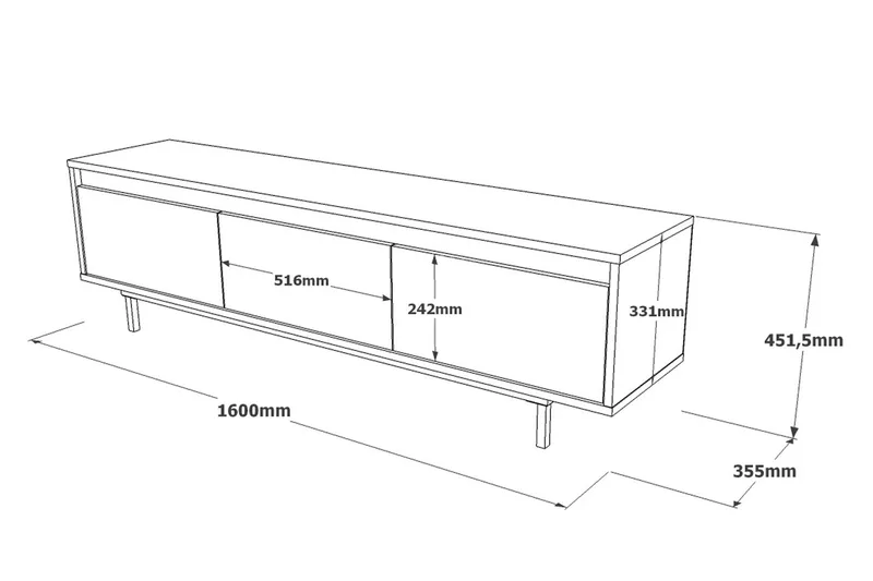Lozyno Tv-benk 160 cm - Sølv/Svart - Møbler - Mediamøbel & tv møbel - TV-benk & mediabenk