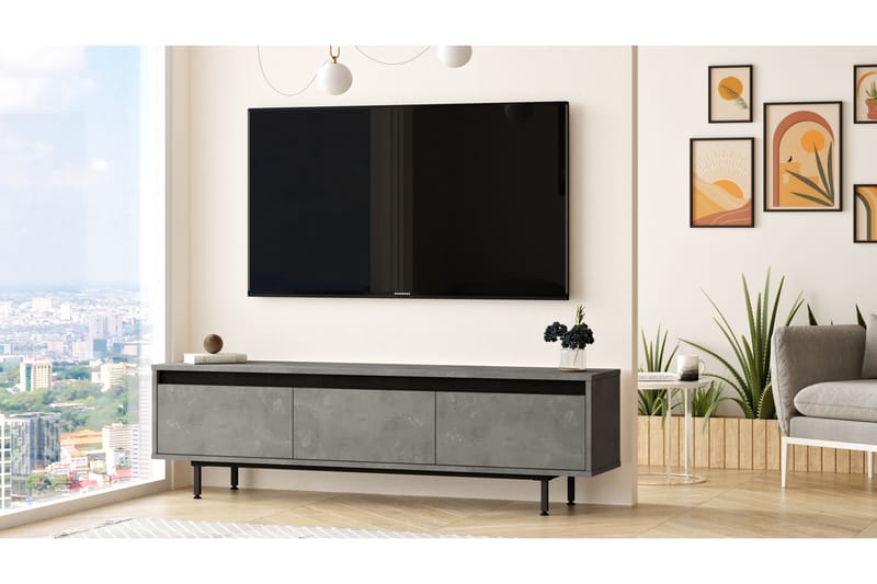 Lozyno Tv-benk 160 cm - Sølv/Svart - Møbler - Mediamøbel & tv møbel - TV-benk & mediabenk