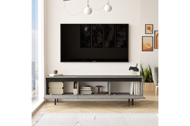 Lozyno Tv-benk 160 cm - Sølv/Svart - Møbler - Mediamøbel & tv møbel - TV-benk & mediabenk
