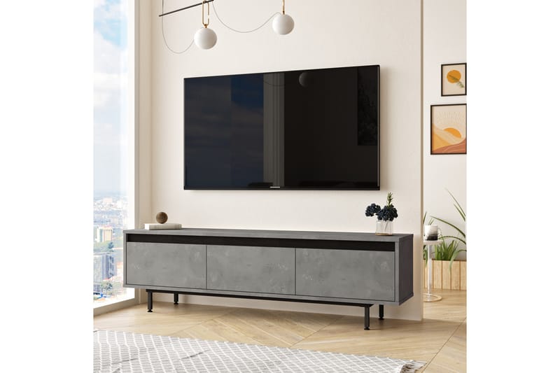 Lozyno Tv-benk 160 cm - Sølv/Svart - Møbler - Mediamøbel & tv møbel - TV-benk & mediabenk