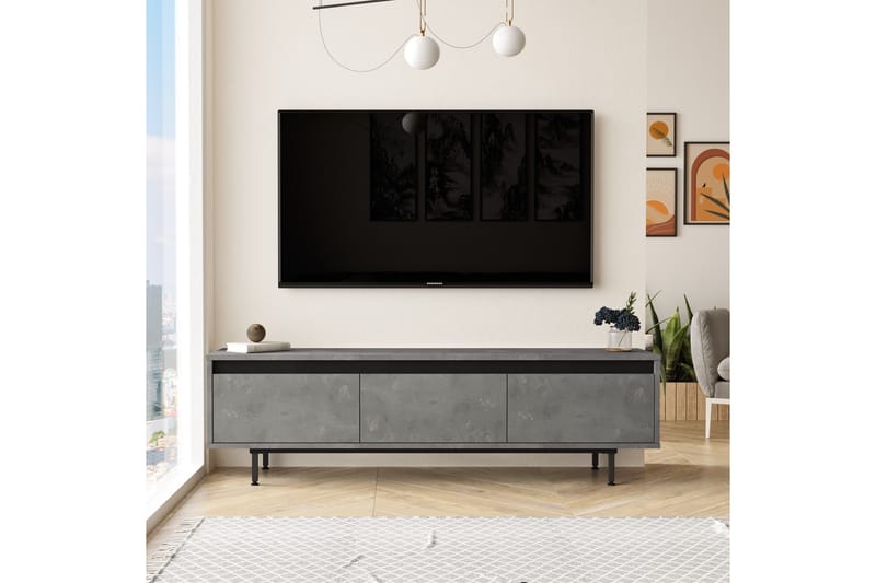 Lozyno Tv-benk 160 cm - Sølv/Svart - Møbler - Mediamøbel & tv møbel - TV-benk & mediabenk