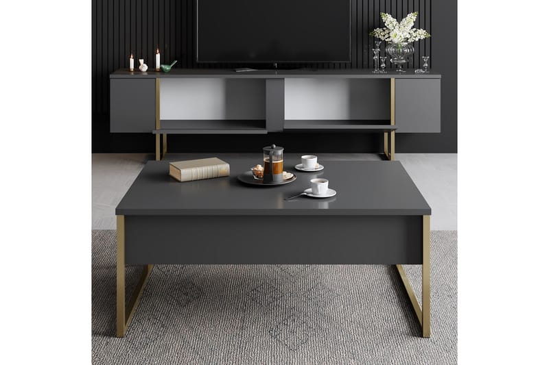 Luxe TV-benk 180x50 cm Svart/Gull - Hanah Home - Møbler - Mediamøbel & tv m�øbel - TV-benk & mediabenk