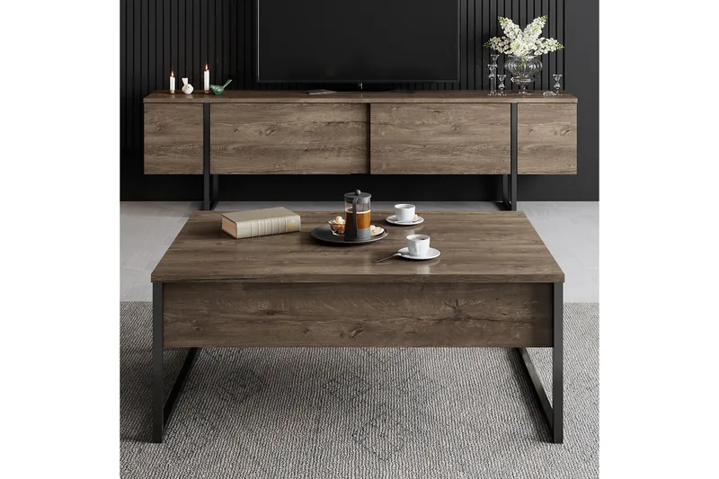 Luxe TV-benk med Oppbevaring 180x50 cm - Brun / Svart / Tre - Møbler - Mediamøbel & tv møbel - TV-benk & mediabenk