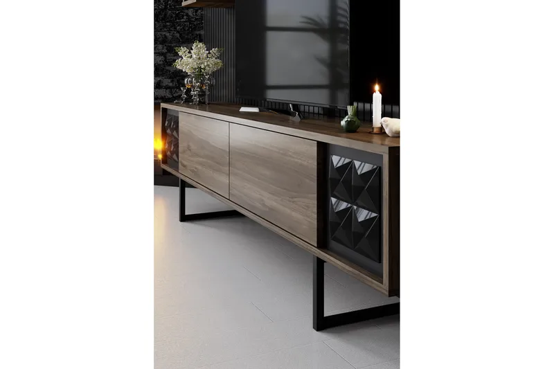 Manchan TV-benk 180 cm - Valnøtt/Svart - Møbler - Mediamøbel & tv møbel - TV-benk & mediabenk