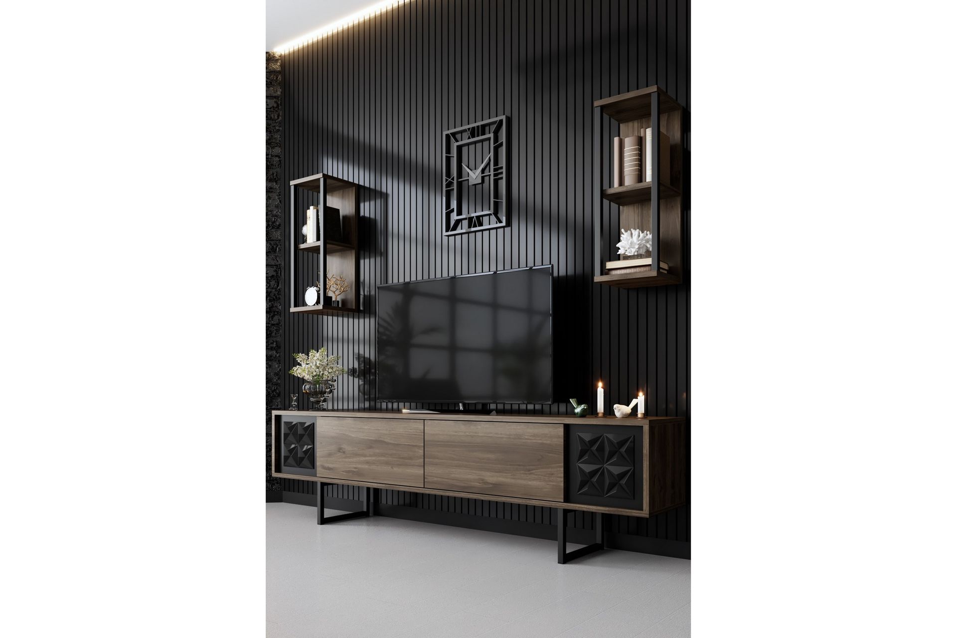 Manchan TV-benk 180 cm - Valnøtt/Svart - Møbler - Mediamøbel & tv møbel - TV-benk & mediabenk