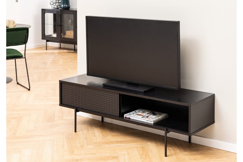 Mehoopany Gulvstående TV-benk 140 cm med Oppbevaring i Malt Tre - Svart - Møbler - Mediamøbel & tv møbel - TV-benk & mediabenk