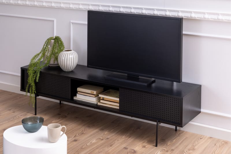 Mehoopany Gulvstående TV-benk 180 cm med Oppbevaring i Mørkt Tre - Svart - Møbler - Mediamøbel & tv møbel - TV-benk & mediabenk