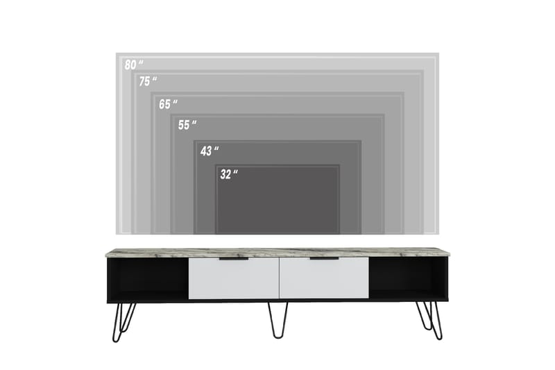 Meknes Tv-benk 180 cm - Svart/Hvit/Svart/Hvit - TV-benk & mediabenk
