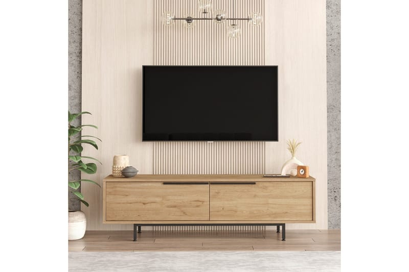 Munish Gulvstående TV-benk 160 cm med Oppbevaring i Valnøtt - Brun - Møbler - Mediamøbel & tv møbel - TV-benk & mediabenk
