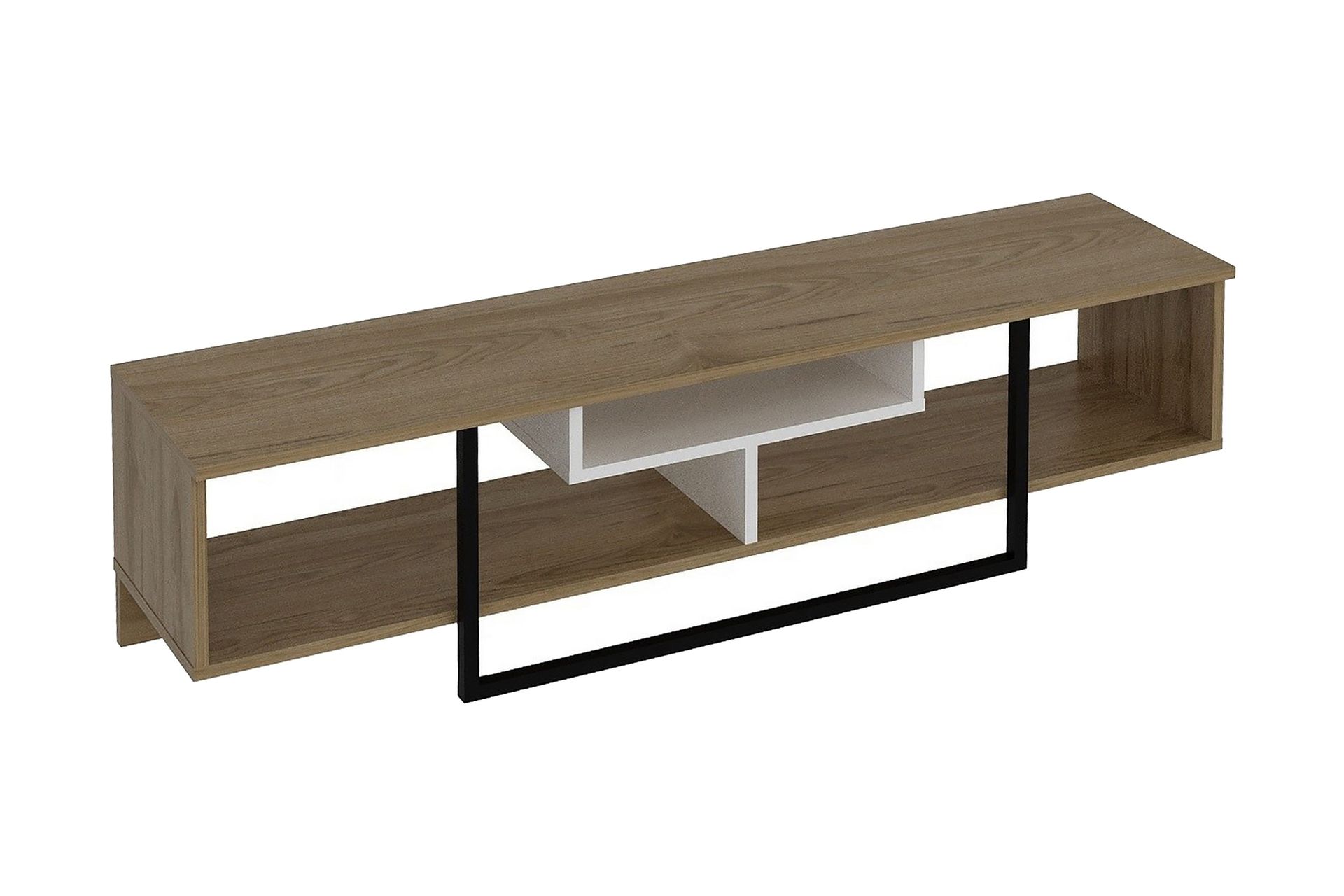 Naftali TV-benk 149 cm - Hvit/Svart/Eik