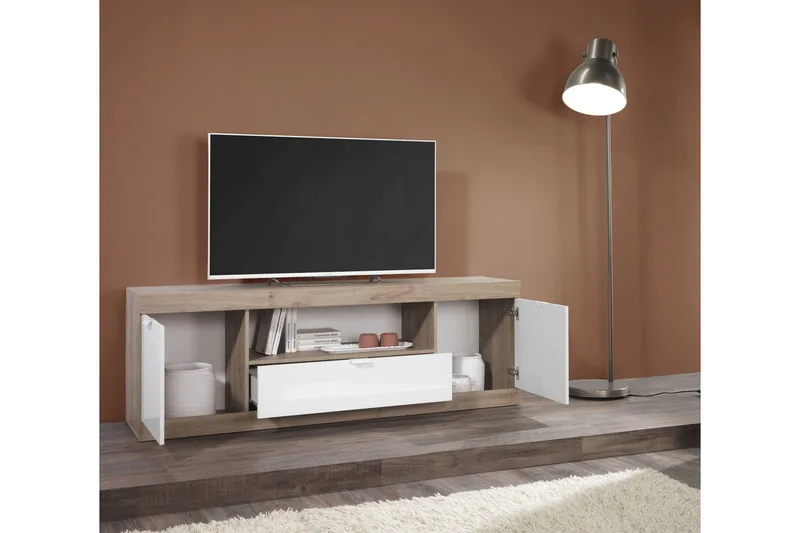 Nicery Tv-benk 180 cm - Hvit/Brun - Møbler - Mediamøbel & tv møbel - TV-benk & mediabenk