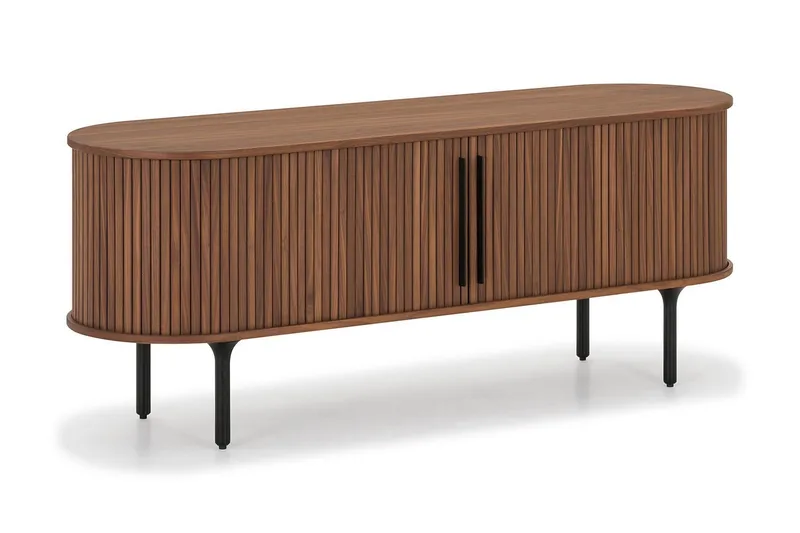 Noira oval TV-benk i valnøtt 150x45 cm med ribber - Mørkebrunt / brunt tre - Møbler - Mediamøbel & tv møbel - TV-benk & mediabenk