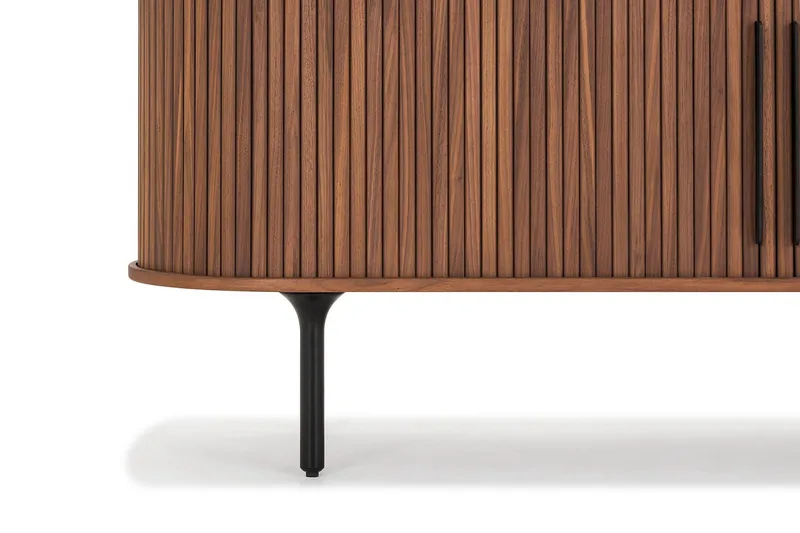 Noira oval TV-benk i valnøtt 150x45 cm med ribber - Mørkebrunt / brunt tre - Møbler - Mediamøbel & tv møbel - TV-benk & mediabenk