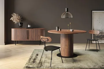 Noira oval TV-benk i valnøtt 150x45 cm med ribber - Mørkebrunt / brunt tre - Møbler - Mediamøbel & tv møbel - TV-benk & mediabenk