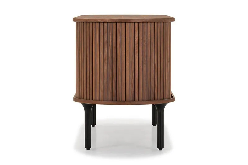 Noira oval TV-benk i valnøtt 150x45 cm med ribber - Mørkebrunt / brunt tre - Møbler - Mediamøbel & tv møbel - TV-benk & mediabenk