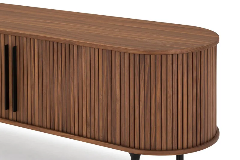 Noira oval TV-benk i valnøtt 150x45 cm med ribber - Mørkebrunt / brunt tre - Møbler - Mediamøbel & tv møbel - TV-benk & mediabenk